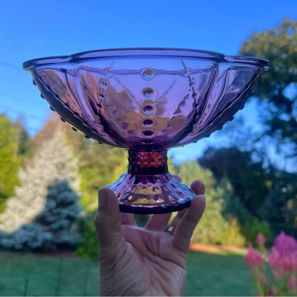 Purple Amethyst color Pedestal Bowl With Hobnail Detail Ikea vintage inspired …